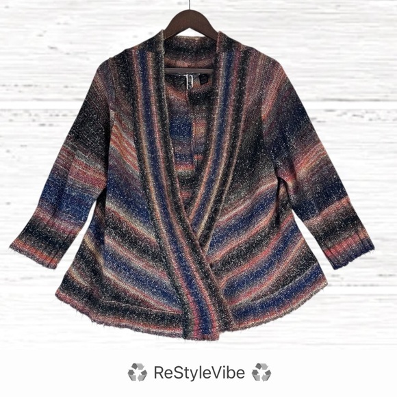 BKE Women’s Size XL Sweater Cardigan Open Front Striped Colorful - Picture 1 of 16